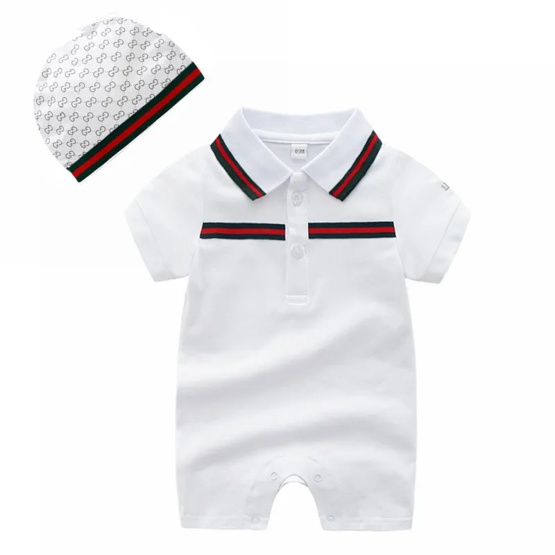 

Summer Solid Color Children'S Clothing Baby Baby Clothes Set Polka Dot Hat Baby Short Sleeve Clothes Cotton Lapel Baby One Piece