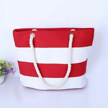 

Large-capacity canvas women's handbag fashion striped stitching shoulder bag summer leisure beach bag