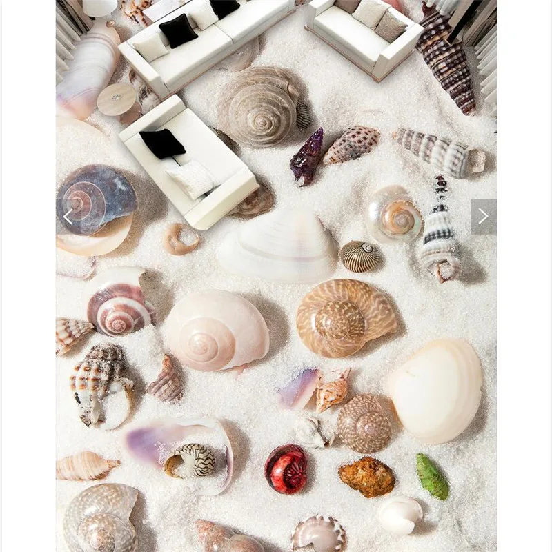 

beibehang 3D personalized custom floor high - definition beach shellfish starfish world waterproof kitchen PVC wallpaper