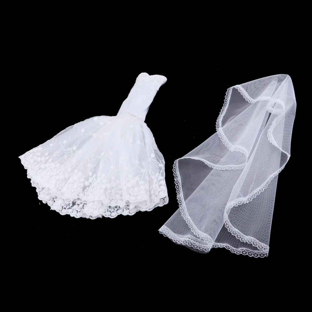 Dress + Veil/ Doll Party Dress Evening Gown Skirt Clothing Outfit Accessories For 1/3 BJD Dolls 60cm Girl Doll Dress