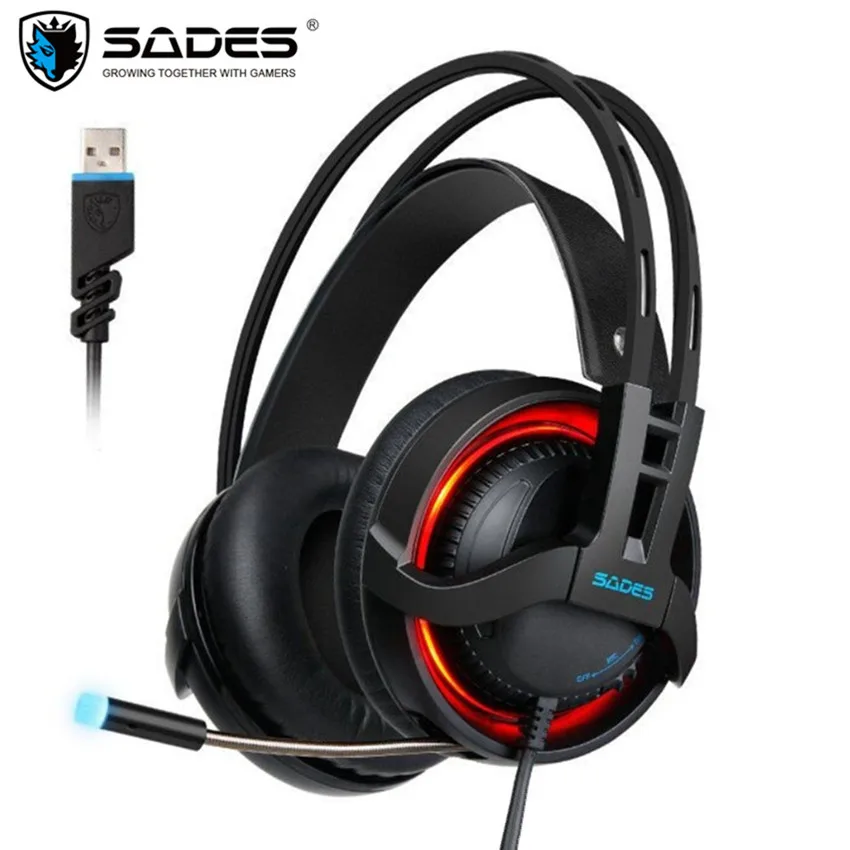 Sades R2 USB Computer Gaming Headphones Headset with Microphones Mic Breathing Led Virtual 7.1 Surround Stereo PC Gamer Headsets sades a70 2017 new 7 1 virtual surround sound usb gaming headset with microphone control breathing led lights lamp for pc gamer