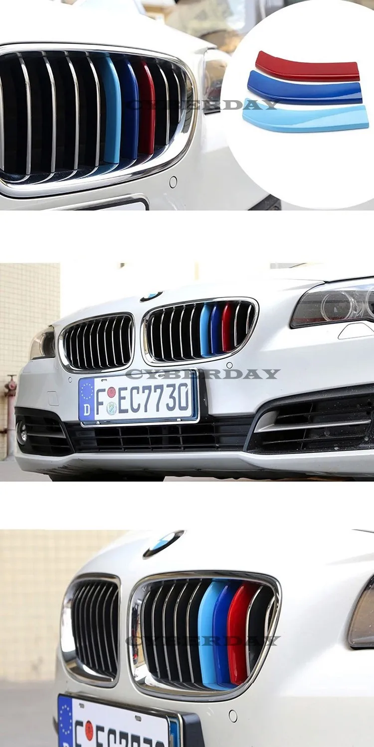 3 Цвета ABS 3D м автомобильный стиль, на переднюю решетку, полоски, накладки стикеры автоспорта для BMW E90 E60 3 4 5X3X5X6 F10 F18 F30 F35
