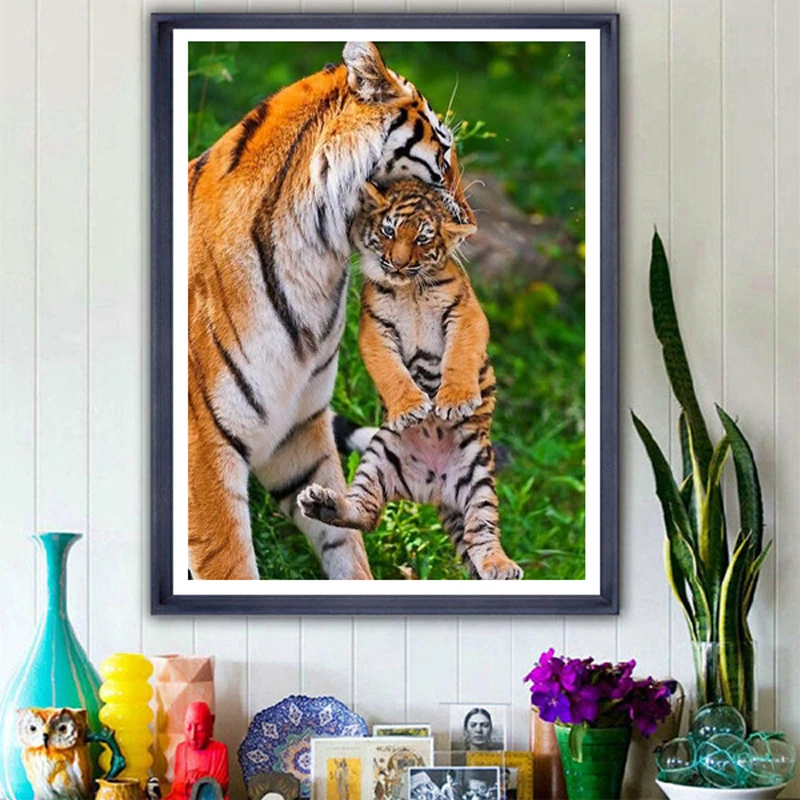 Diamond Painting Full Drill Tiger Cross-Stitch DIY Diamond Embroidery Cartoo round resin Diamond Mosaic Home Wall decor painting