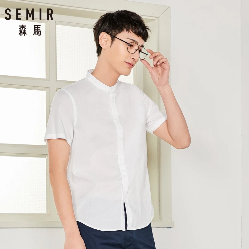 سمير صالح ياقات قميص الرجال قصيرة الأكمام قميص 100% القطن رجل عارضة قمصان ضئيلة قميص الذكور أعلى الصيف