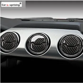 

For Ford Mustang Carbon Fiber Car Interior Central Air Conditioner Outlet Decorative Cover CAR Sticker 2015 2016 2017 accessorie