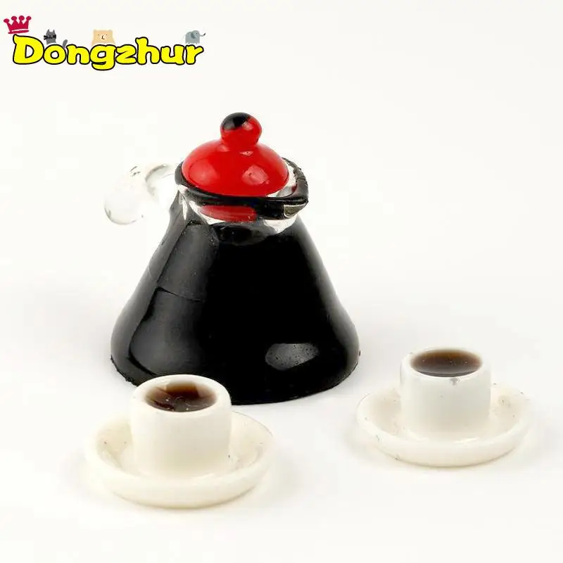 

Miniature Simulation Food Mini 3 Pcs Set Coffee Pot Cup for Children Kids Birthday Gift Model DIY Craft For 1:12 DIY Dollhouse