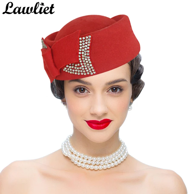 Buy Women Ladies Pillbox Hat Teardrop Bow Rhinestone