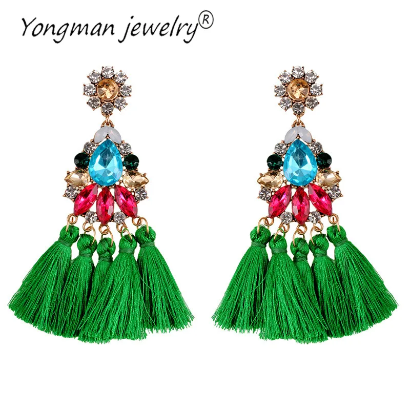 

YONGMAN Fashion Jewelry 2018 Women Vintage Tassel Earrings Bohemia Ethn Style Drop Earrings Wedding Earrings For Brides Crystal