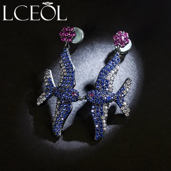 

LCEOL Brand Design Charm Seabird Fashion Feather Crystal Drop Earrings for Women Wedding Party Jewelry Brincos Femme