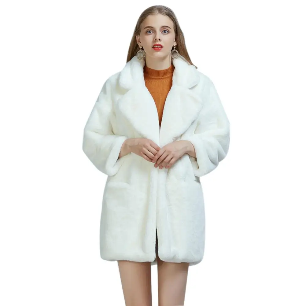 Новинка, зимнее утепленное пальто из искусственного меха, женское Модное теплое пальто с длинными рукавами, черное пальто, Женское пальто из флока, хлопковая куртка, пальто - Цвет: white