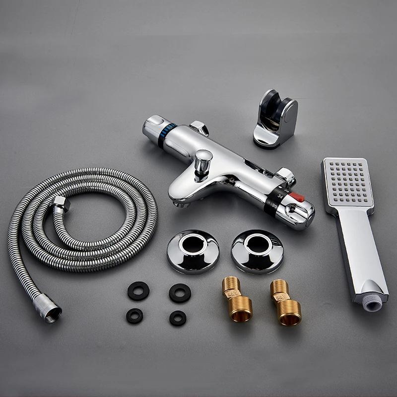 NEW-Shower-Faucet-Set-Bathroom-Thermostatic-Faucet-Chrome-Finish-Mixer-Tap-W-ABS-Handheld-Shower-Wall