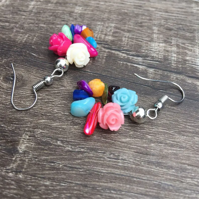 

Handmade 7 Chakra Irregular Gravel Shell Flowers Earrings Female Bohemian Colorful Tassel Earrings For Women