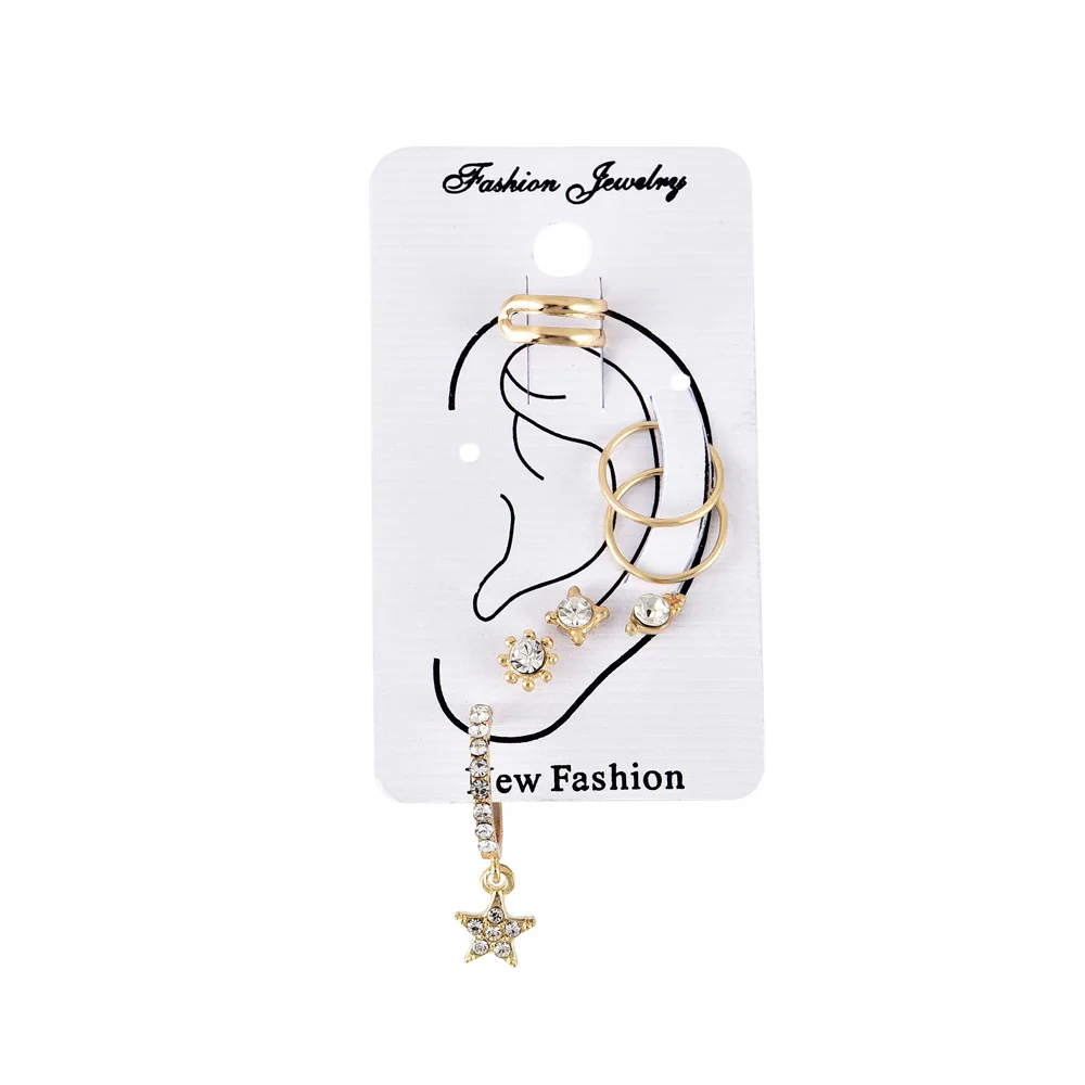 Simple Female Stud Earrings Sun Stars Geometric Crystal Gold Earring Set Fashion Lady Wedding Party Jewelry Gifts