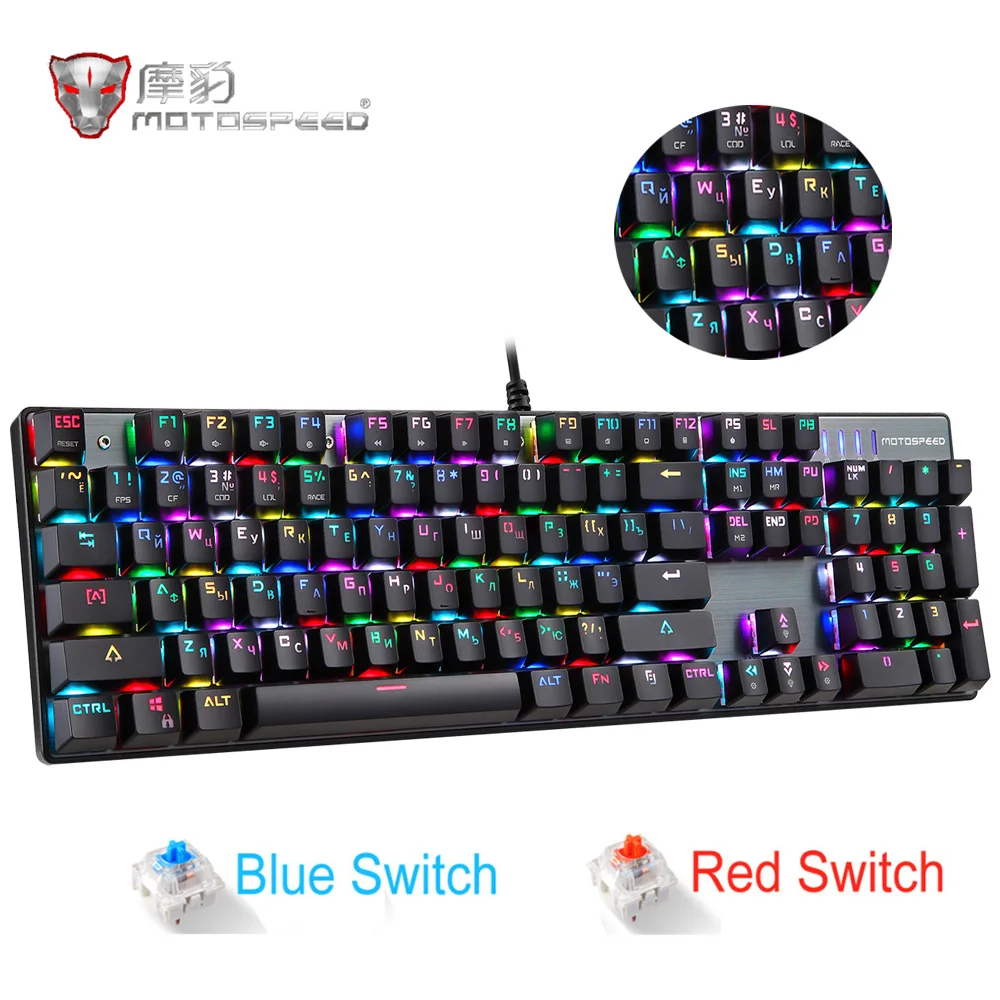 Original Motospeed CK104 RGB mecánico de juegos teclado ruso inglés azul interruptor Teclado retroiluminado Anti-Ghosting