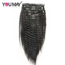 Kinky Straight Clip Ins Human Hair Extensions Peruvian Remy Hair 100% Human Natural Hair Coarse Yaki Clip Ins You May
