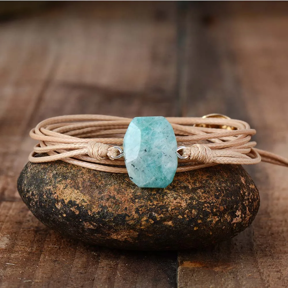 

Bohemia Wrap Bracelets Geometric Amazonite Stone Long Friendship Bracelet Multilayers Charm Bracelets Women Creative Gifts