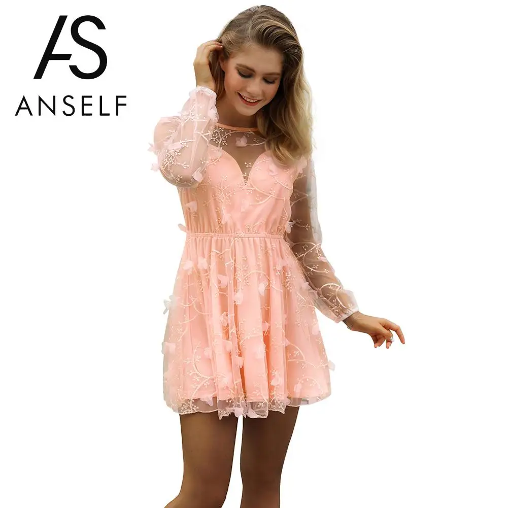 Aliexpress.com : Buy Anself Sweet Girls Pink Dress Sexy Women Sheer ...