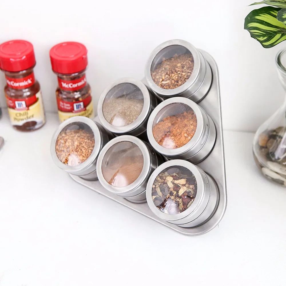 Spice Jars 6pcs Steel Seasoning Box Condiment Bottles Set Salt Spice Jar Storage Bottle