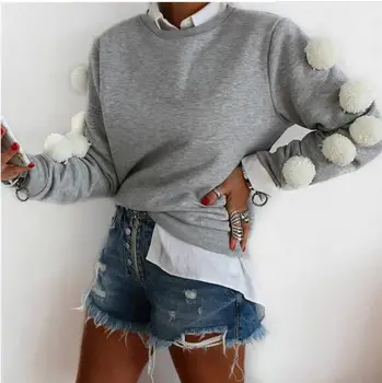 

2020 Autumn Winter New Pattern Pompon Decoration Long Sleeve Pullover Loose Fashion Casual Women hoodie