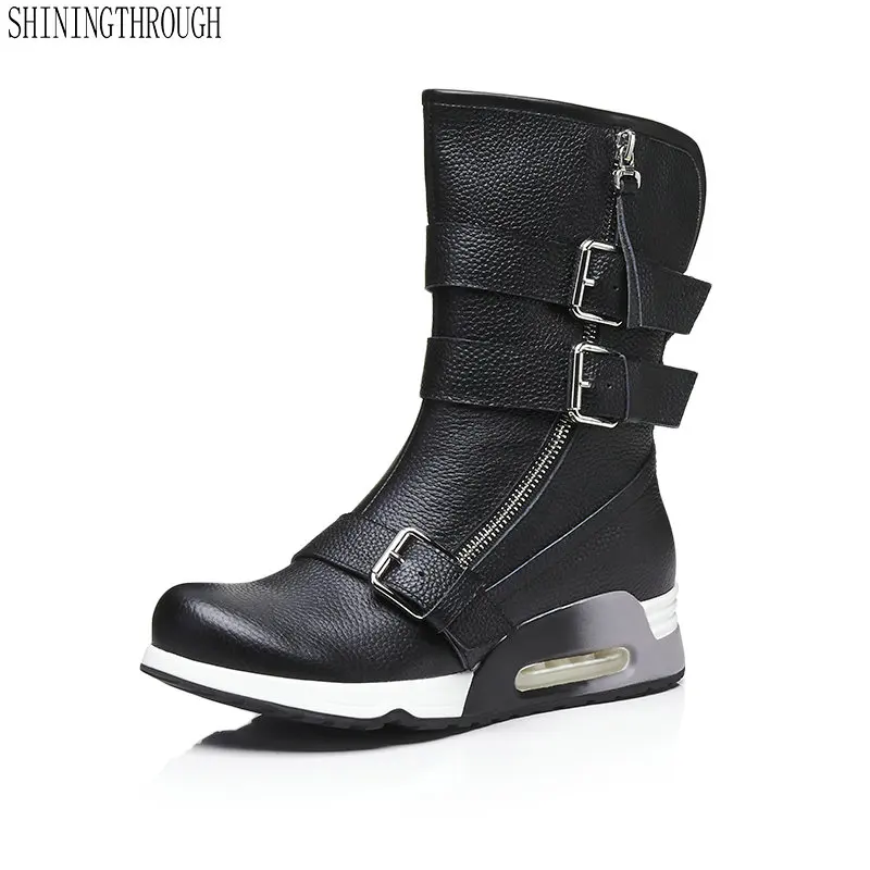 

Cow leather Women Ankle Boots wedges Heels platform Autumn Winter Motorcycle Boots Platforms Short Ladies Shoes Woman