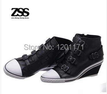 Grusom for ikke at nævne Mere end noget andet Ash Genial Ter Womens Wedge Sneaker Black Leather Sneakers Free Shipping -  Non-leather Casual Shoes - AliExpress