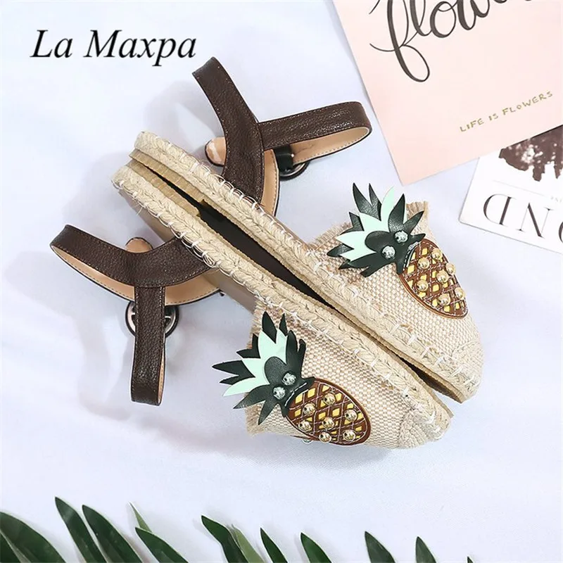 Shoes Flats Pineapple Canvas Espadrilles Women Summer Fisherman Breathable Straw Cute Round Toe Hemp Slip On Loafer Boats Shoes