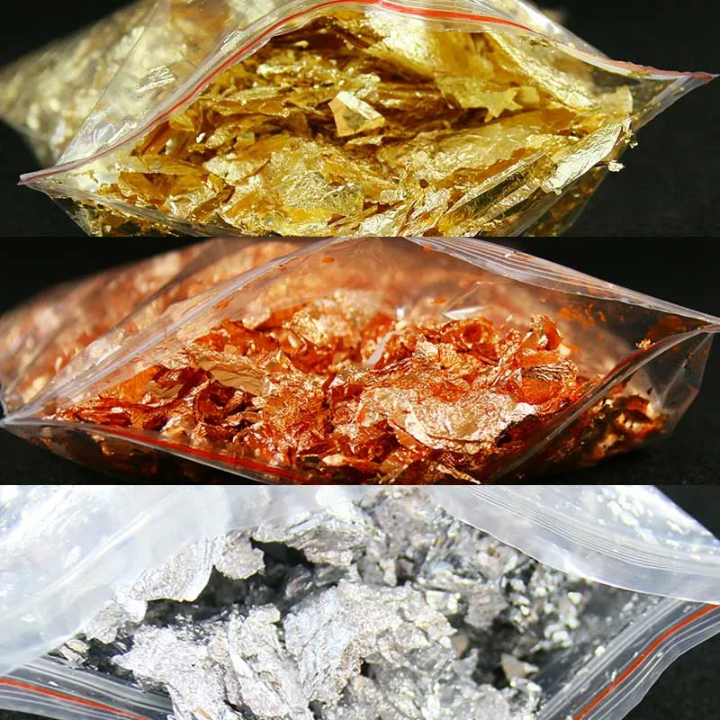

20g Imitation gold leaf flakes, Silver leaf flakes,Pure Copper Leaf Flakes, fragment for decoration, Three colors for optional