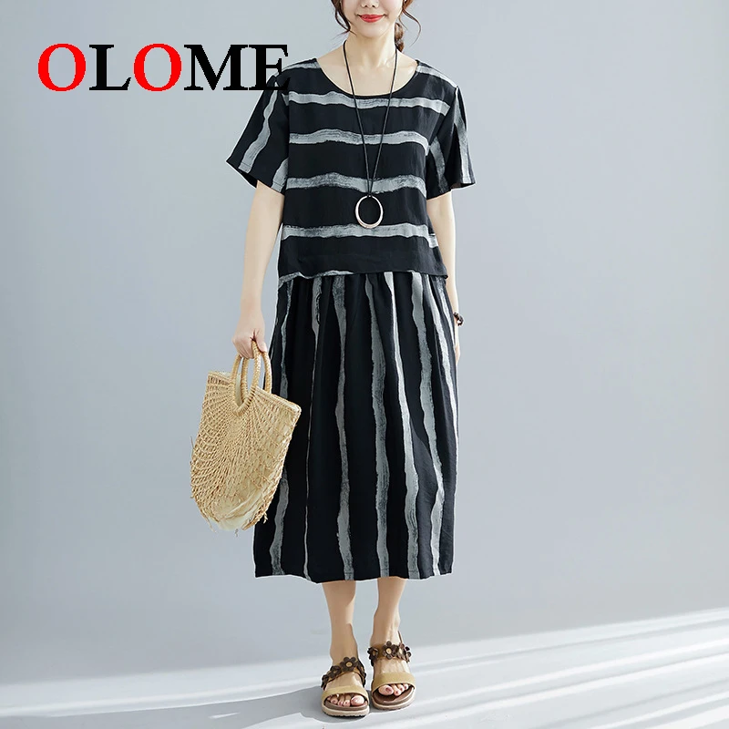 

Women dress Female Skirts Girls Clothing Summer new art versatile large print collar in long short sleeve large size skirt 278