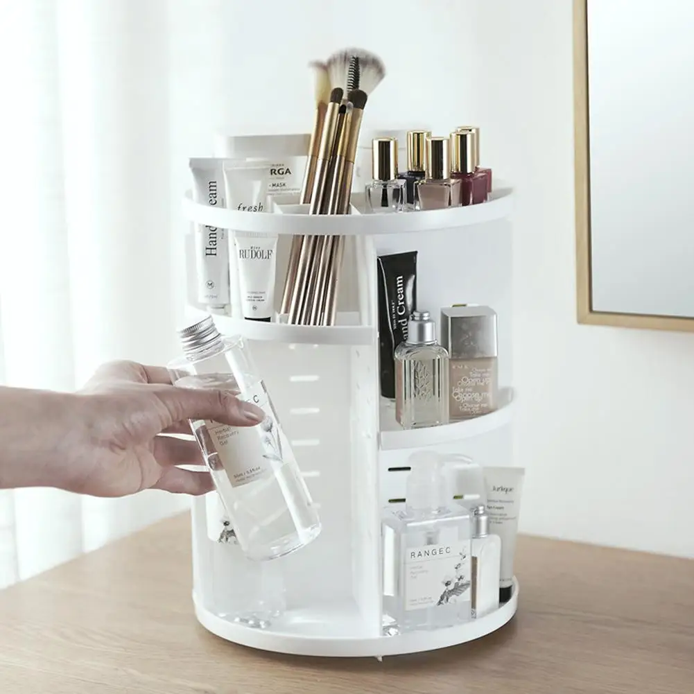 

Cylindrical 360 Degrees Rotation Dressing Table Multiple Compartment Cosmetic Storage Stand Holder Cosmetic Storage Rack