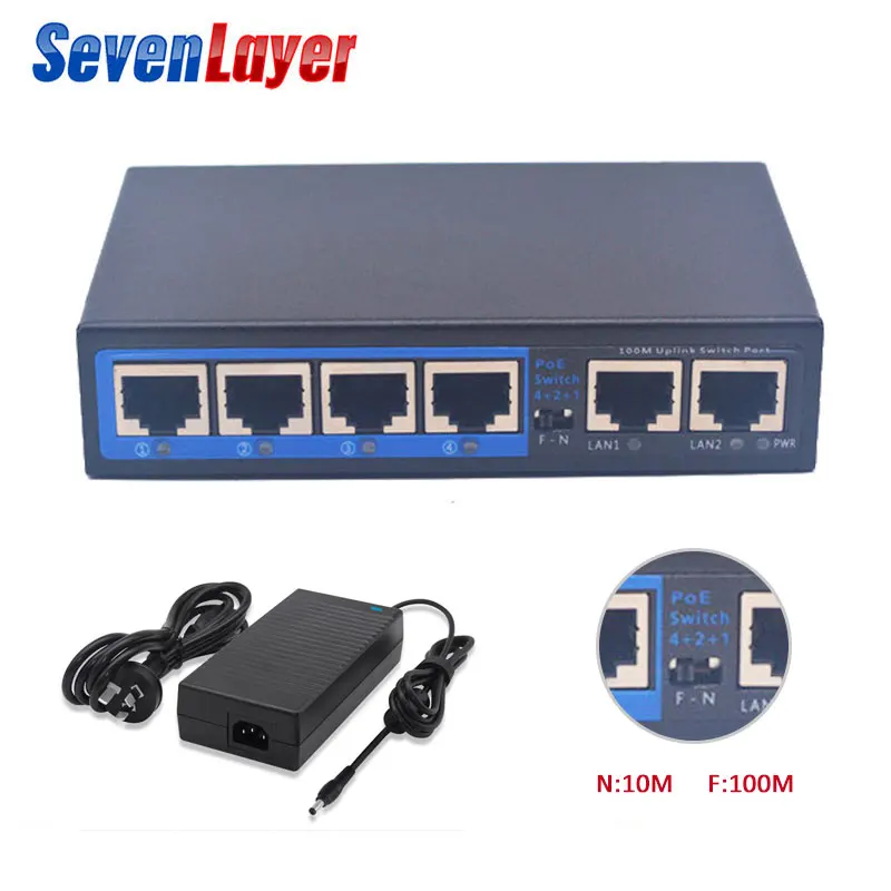

4 Ports RJ45 gigabit Ethernet PoE Switch 2 Uplink Fast Ethernet switch POE Ethernet Media Converter 6*RJ45 10/100M