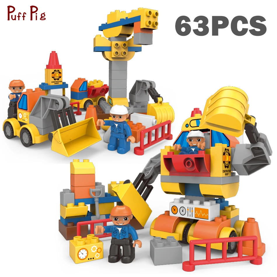 Baratos 63 piezas DIY Duplo transformar ingeniería vehículos de tráfico bloques de construcción Legoingly ensamblaje creativo ciudad ladrillos niños juguetes Niño