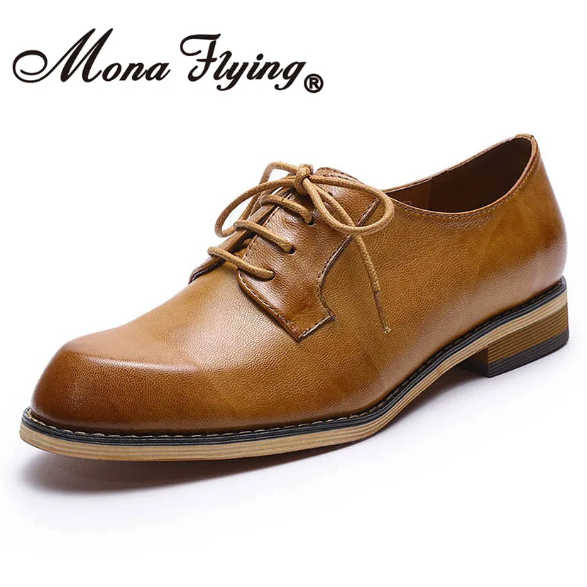 Mona Flying/женские кожаные оксфорды; обувь в стиле дерби; повседневная обувь на плоской подошве; женская обувь на плоской подошве; ladis FLX20-1 - Цвет: Brown