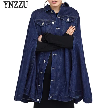 

YNZZU Vintage Loose Cloak Denim Coat Women 2018 Autumn Fashion Single Breasted Women Denim Jacket Coats casaco feminino YO544