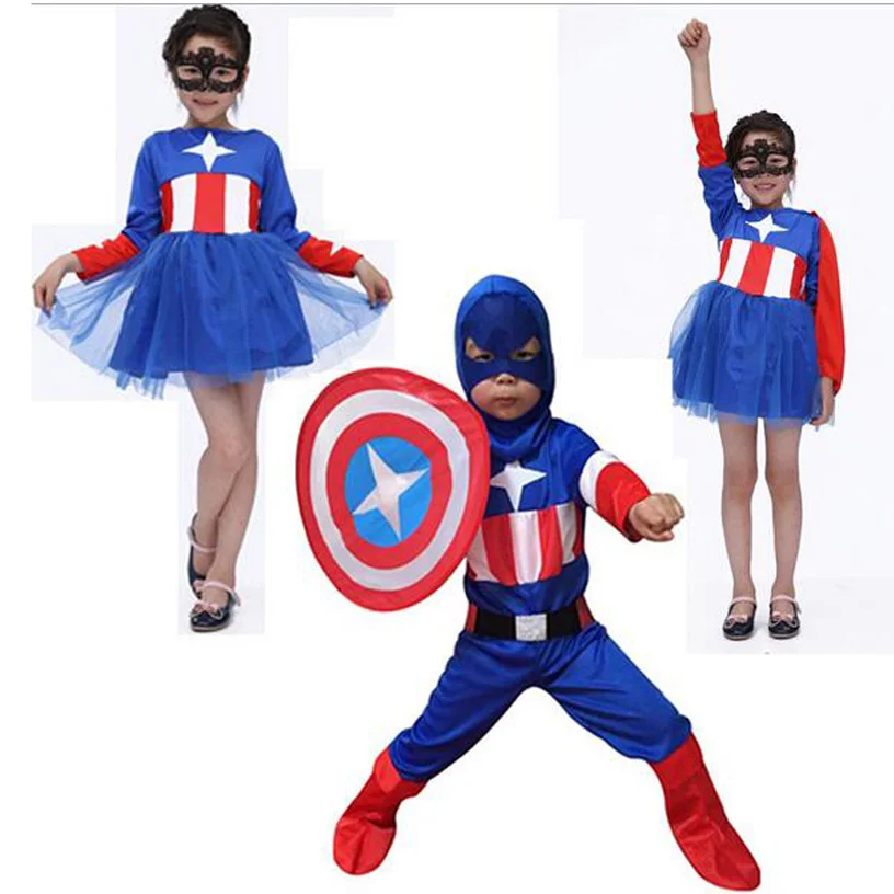 

Halloween Costumes Children Kids Superhero Captain America Costume Cosplay Long Sleeve Clothing Set For Boys