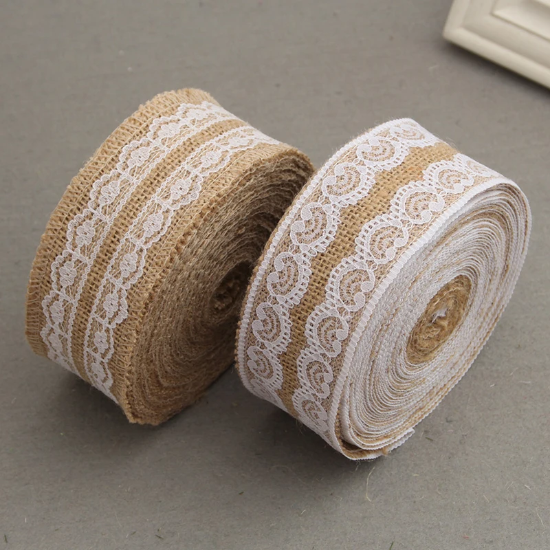 

2 Roll Natural Jute Burlap Ribbon Lace DIY Trim Fabric For Sewing Wedding Decoration Accessories Wdith 5cm 1m/Roll