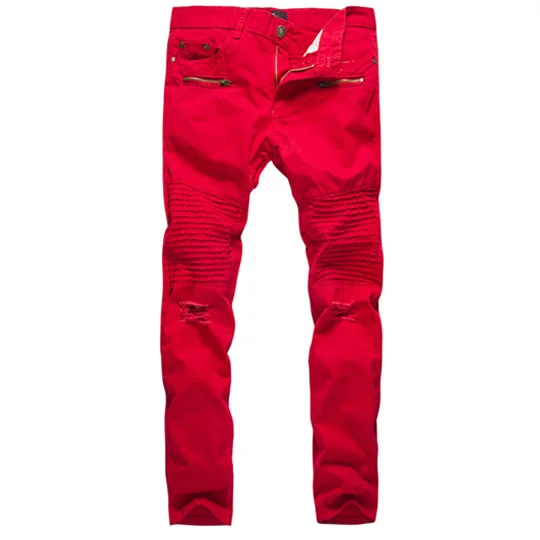 Дизайн, плиссированные повседневные мужские брюки, хлопковые тонкие брюки, прямые брюки, модные однотонные, цвета хаки, черные мужские штаны - Цвет: Красный