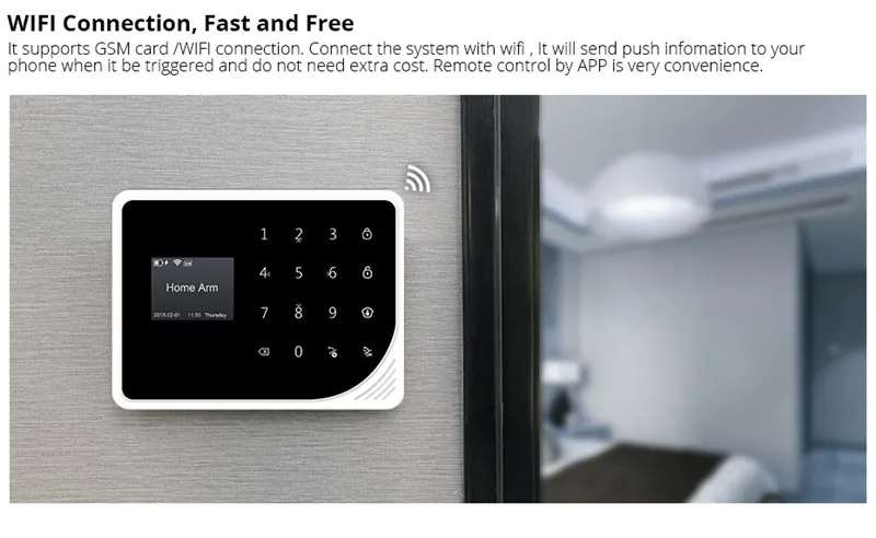 2,4G Аварийная сигнализация wifi gsm безопасности дома Предупреждение детектора дыма датчик движения Экран дисплей клавиатура приложение