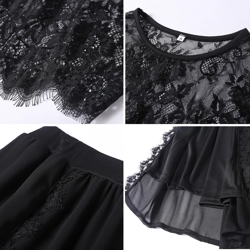 Летний костюм женский черный короткий топ и юбка пикантный Пляжный с цветочным