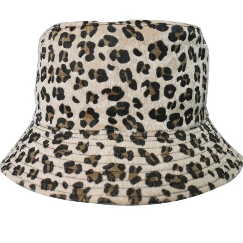 Осень зима теплая Складная вязаная леопардовая теплая шапка для женщин рыбацкие шляпы широкополая Защита от солнца теплая шапка-ведро H35