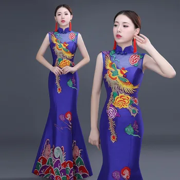chinese traditional cheongsam wedding dress phoenix qipao chinese cheongsam for wedding dresses gown sexy long red style dragon