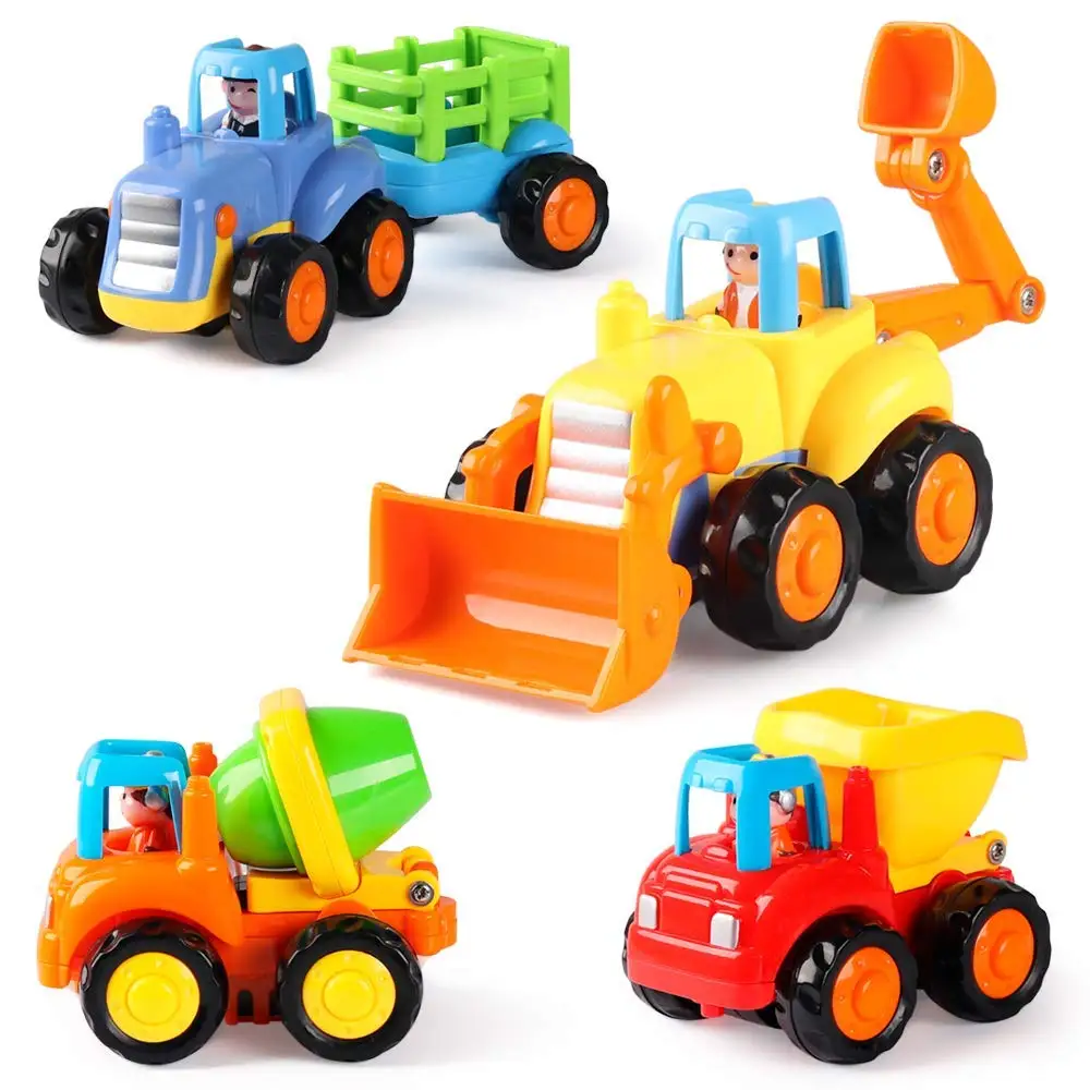 

4pcs/Pack Friction Powered Cars Construction Vehicles Toy Set Early Educational Cartoon Push and Go Car Play Dump Truck Ceme