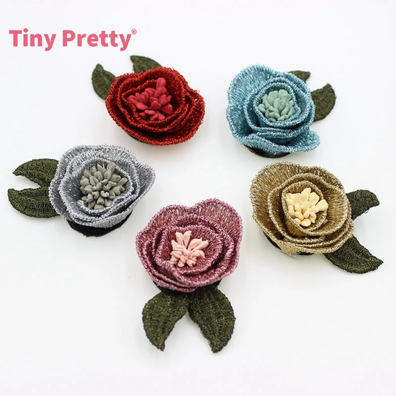 12PCS Retro Rose Flowers Handmade Embroidery Lapel w/ Green Leaf for DIY Brooch Headband | Дом и сад