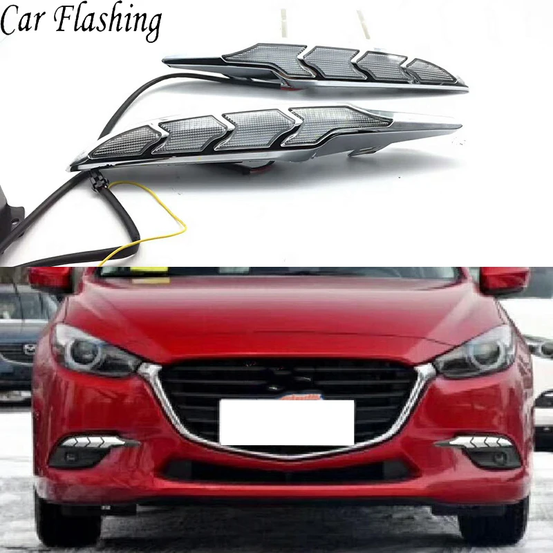 Car Flashing 1 Pair Led drl for Mazda 3 Mazda3 Axela 2017 Daytime Running light Fog Light cover
