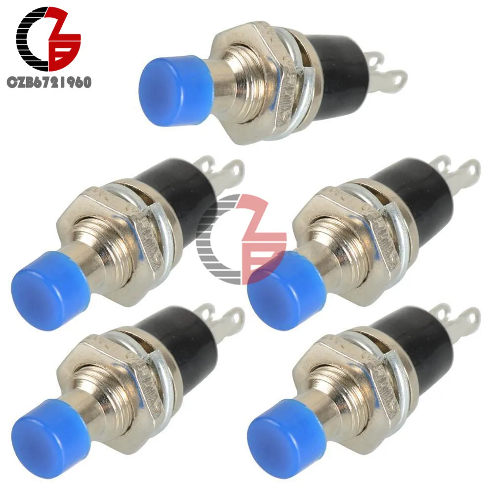 

5PCS Blue Lockless ON/OFF Push button Switch Press the reset switch PBS-110