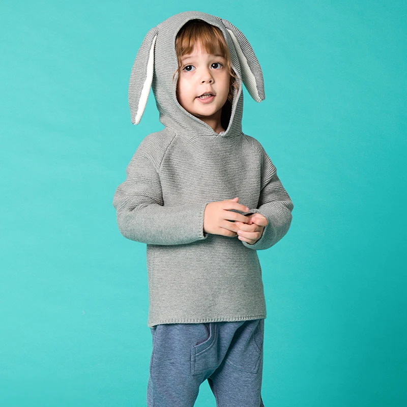 

2018 Winter Kigurumi Rabbit Cute Kids Sweaters Hooded Knitted Bunny Girls Jumpers Boys Pullover Toddler Cardigan For Children