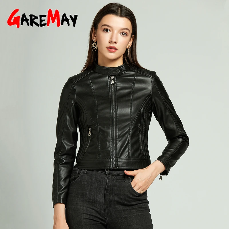 

Garemay Women Pu Leather Jacket Faux Long Sleeve Female Autumn Winter Woman Jacket Black Leather 2019