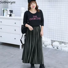 Женские зимние юбки мягкого размера плюс, трендовые простые студенческие Плиссированные Свободные женские юбки длиной до лодыжки с высокой талией, корейский стиль, повседневные