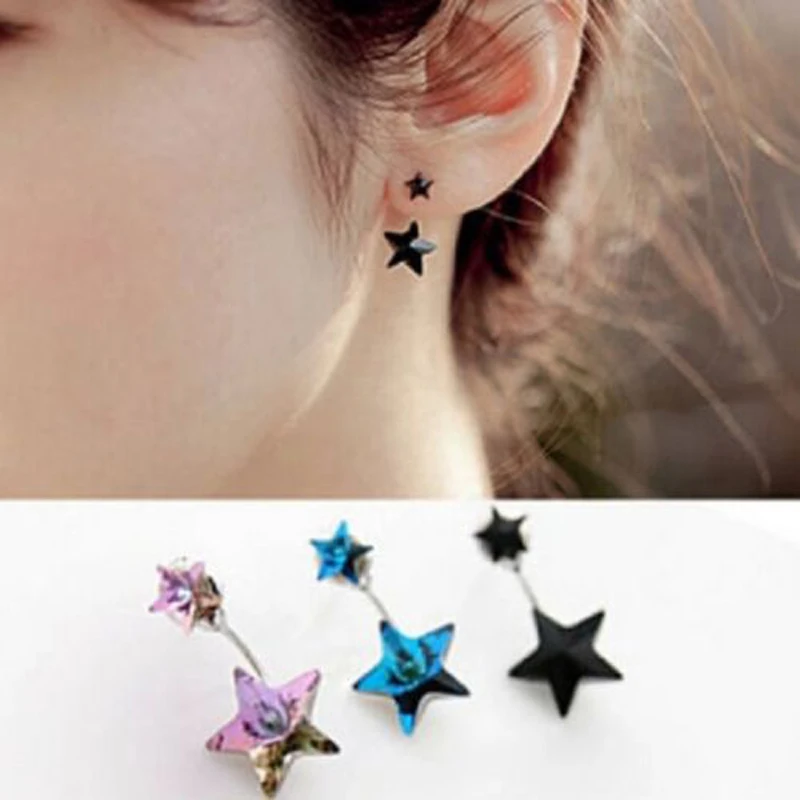1Pair Elegant Womens Cute Rhinestone Star Ear Stud Earring Jewelry