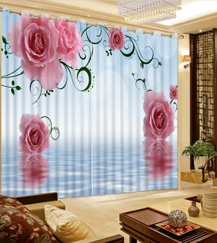 

3D Curtain Photo Customize Size Living Room Reflection Pink Flowers Blackout Curtain Fabric 3D Window Decorative Curtains