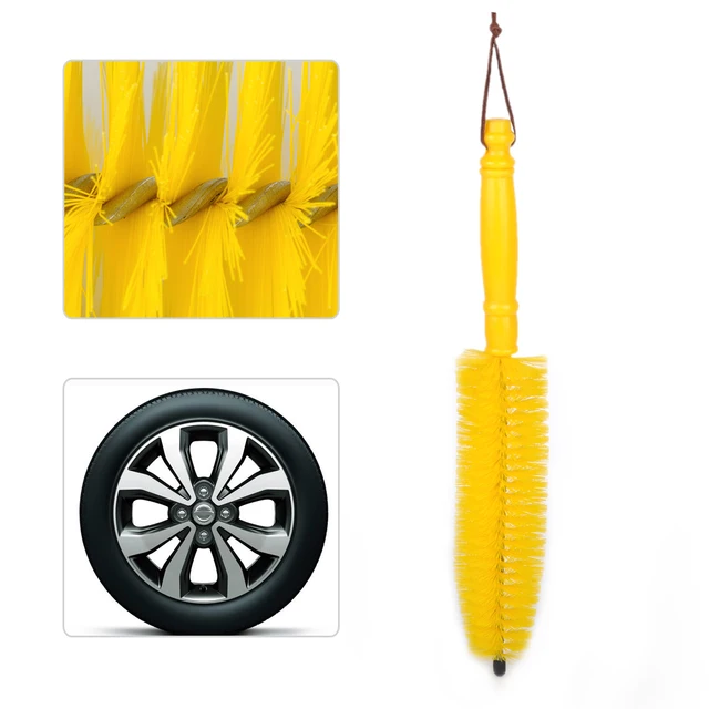 beler New 1Pc Yellow Wheel Tyre Tire Rim Hub Long Brush Scrub Handle Cleaner Washing Tool For Car Auto Vehicle Motorcycle